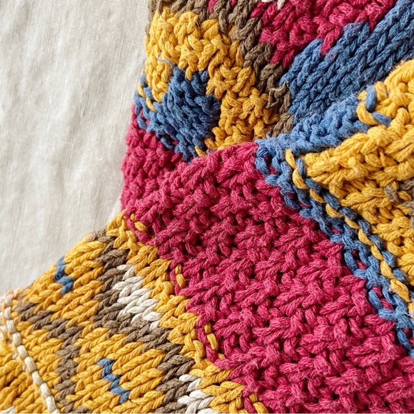 Vintage retro pattern oversized knit crew sweater linen cotton blend - Picture 4 of 7